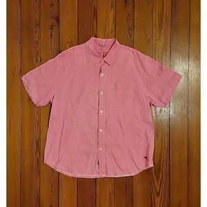 Tommy Bahama Relax 100% Linen Short Sleeve Button Up Shirt Mens XL Pink Vacation
